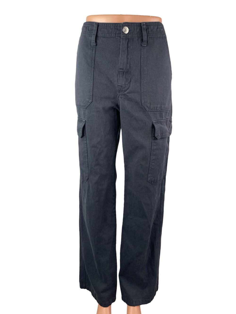 Zara Women's Black High Waisted Utility Straight Leg Y2k Trousers Pants Size 6